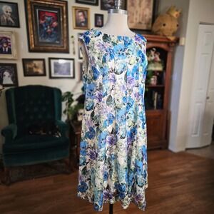 Roz & Ali Floral Print Sleeveless Midi Dress Womens 18W Blue Purple White ALine